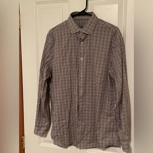 Michael Kors Brown Plaid Button Down Dress Shirt. Slim Fit. Large